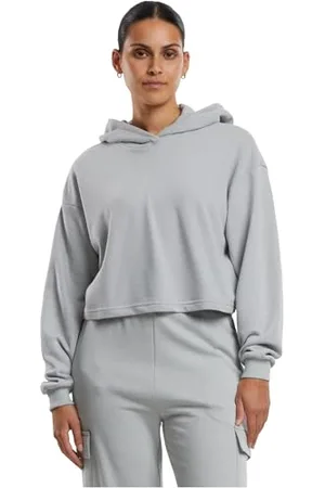 Urban classics Damska bluza z kapturem, oversize, Cropped Light Terry, luźna bluza z kapturem dla kobiet, krótki krój, , 4XL