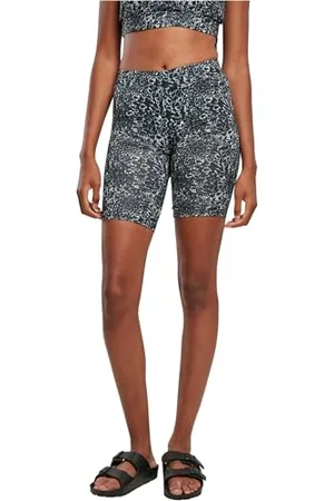 Urban classics Damskie szorty, obcisłe krótkie spodenki rowerowe, damskie Tie Dye High Waist Cycle, czarne/białe, rozmiary XS - 5XL, , XL