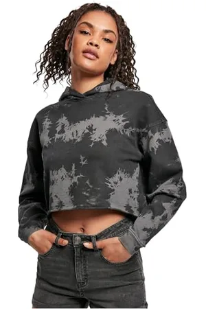 Urban classics Damska bluza z kapturem, oversize, z bleached, czarny/szary, 4XL