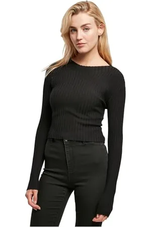 Urban classics Damska Tb5442-damska bluza z dzianiny z krótkim ściągaczem skręconym tyłem, czarna, S, Czarny, S