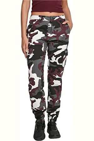 Urban classics Spodnie damskie z wysokim stanem Camo spodnie cargo, , L