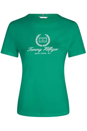 Tommy Hilfiger Damska koszulka z krótkim rękawem Slim Flag Tee Crew Neck, , XXS