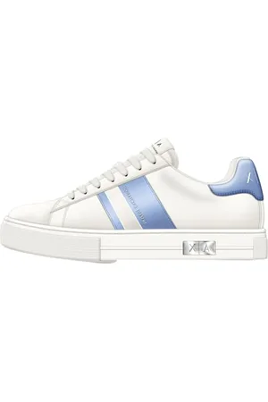 Armani Exchange Damska podeszwa Mina Cup, Back tab with and Metal Logo Detail on Side Sneaker, Off White+ Blue, rozmiar 39 EU, , 39 eu