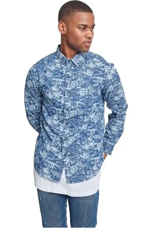 Urban classics Męska koszula dżinsowa z nadrukiem Palm Denim, , M