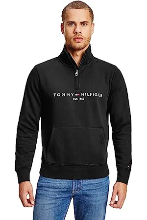 Tommy Hilfiger Bluza męska Mockneck z zamkiem do połowy, czarna (czarna), M, , M