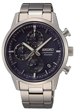 Seiko Męski zegarek kwarcowy tytanowy z paskiem ze stali nierdzewnej, , Chronograf