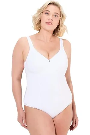 Ulla Popken Damskie body, miękkie miseczki bez fiszbin, wycięcie na plecach, bielizna Cup C-E, śnieżnobiała, 85C, , 85C