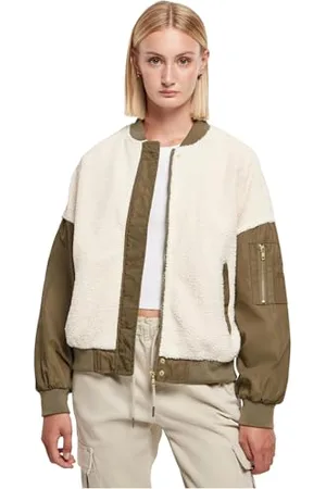 Urban classics Damska kurtka oversized Sherpa Mixed Bomberka, damska kurtka oversize w typowym stylu bomberki, dostępna w dwóch kolorach, rozmiarach XS-5XL, whitesand/darkolive, 3XL