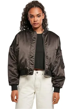 Urban classics Damska kurtka bomberka, krótka błyszcząca satynowa kurtka, z kieszenią na ramię, krój oversize, rozmiar XS do 5XL, , 5XL