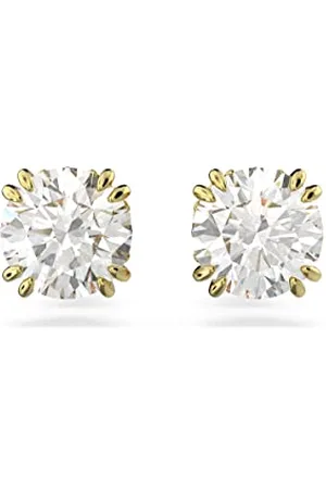 Swarovski Kolczyki zapinane na sztyft Constella, Szlif okrągły, Białe, Powłoka w odcieniu złota