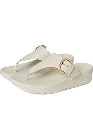FitFlop Damskie sandały LULU ze skóry z klamrą z żywicy, beżowe, 44 EU, , 43 EU