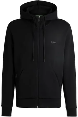 HUGO BOSS Męska kurtka z kapturem Saggy z zamkiem błyskawicznym ze stretchu bawełny z nadrukiem logo, , S