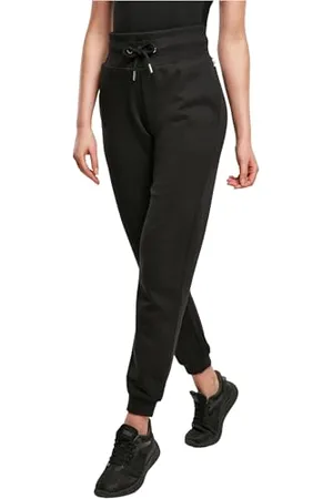 Urban classics Damskie spodnie do biegania z czystej bio-bawełny ze ściągaczami na nogawce, spodnie sportowe dla kobiet z wysokim stanem, rozmiary XS - 5XL, , M