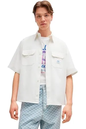 HUGO BOSS Ekyno Loose-Fit męska koszula z bawełny twill z naszywką z logo, , XS