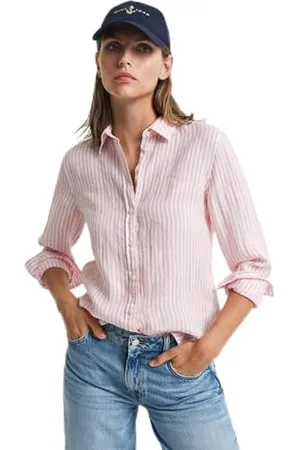 GANT Reg Linen Striped Shirt Bluzki, Geranium Pink, 44 Damskie, , 42