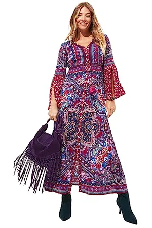 Joe Browns Damska sukienka maxi z ciemnym nadrukiem boho, fioletowa, 6, , 32
