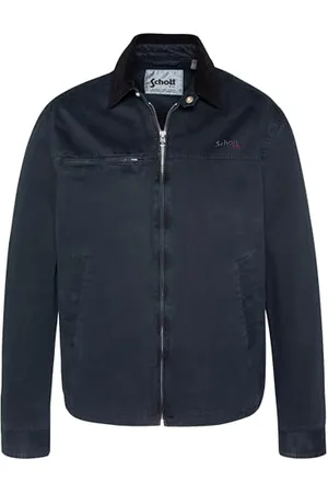 Schott NYC Krótka kurtka z pranej bawełny i aksamitnego kołnierza, CADAMSWASH, , XL