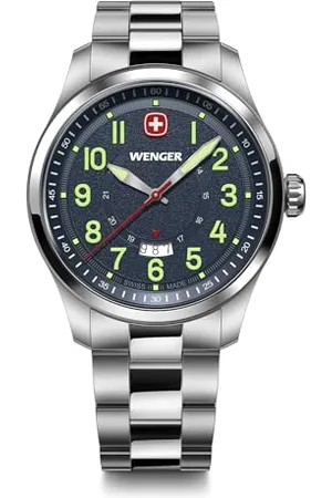 Wenger Terragraph Męski Analogowy Kwarcowy Zegarek Na Rękę, Średnica 43 mm, Wykonany W Szwajcarii, Wodoodporny do 100 M, Skórzany Pasek, 01.0541.123