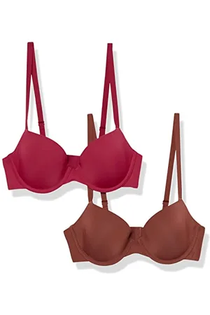 Amazon Damski biustonosz Demi Cup z mikrofibry, 2 sztuki, czekoladowy/czerwony, 36B