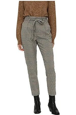 VERO MODA Damskie VMEVA HR Loose Paperbag LIV Pant NOOS spodnie, Tobacco Brown/Checks:Black/White/Green, M/30