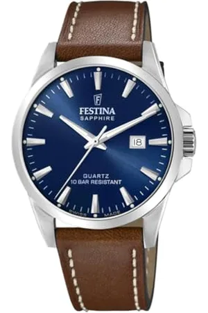Festina Zegarek męski F20025/3 Swiss Made srebrny stal szlachetna Case skórzany pasek, , Pasek