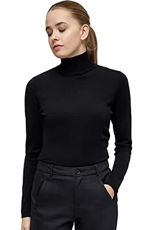 Minus Damska dzianina Lana Roll Neck, 100 Czarny, M