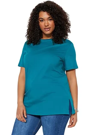 Trendyol Damska koszulka plus size, luźna, podstawowa, z okrągłym dekoltem, dzianinowa koszulka plus size, , 3XL