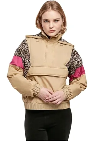 Urban classics Damska kurtka damska, bluza lwa, kurtka z nadrukiem zwierzęcym, zamek błyskawiczny i kieszeń na brzuch, dostępna w 4 wariantach kolorystycznych, rozmiar XS do 5XL, unionbeże/darkleo/w.