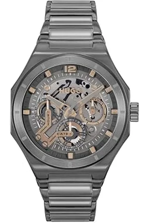 HUGO BOSS Analogowy Wielofunkcyjny Kwarcowy zegarek Męski Grail Skeleton Collection z Szarą Bransoletą ze Stali Nierdzewnej - 1530378
