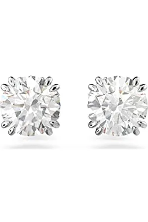 Swarovski Kolczyki zapinane na sztyft Constella, Szlif okrągły, Białe, Powłoka z rodu