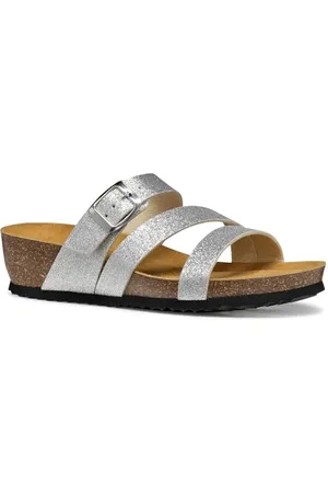 Geox Damskie sandały D New STHELLAE A, płaskie, srebrne, rozmiar 36 EU, , 36 EU