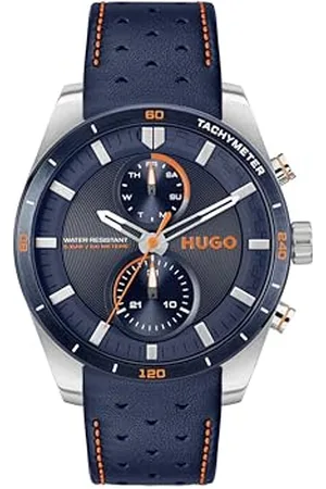 HUGO BOSS Analogowy Wielofunkcyjny Zegarek Kwarcowy Męski #Fast Kolekcja z Granatowym Skórzanym Paskiem - 1530371