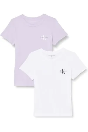 Calvin Klein Jeans Koszulki damskie S/S, Pastelowy liliowy/jasny biały, 3XL