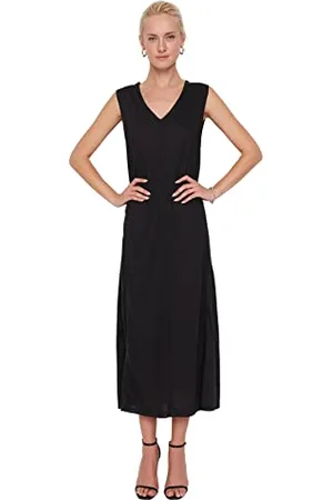 Trendyol Damska sukienka maxi standardowa, czarna, L, , L