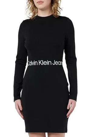 Calvin Klein Jeans Sukienka Milano Ls z logo damska dopasowana i rozkloszowana, , L