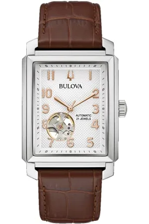 BULOVA Męski analogowy zegarek automatyczny ze skórzanym paskiem 96A268, , Pasek