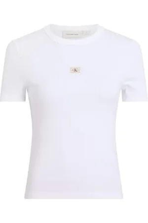 Calvin Klein CK JEANS Damska tkana etykieta prążkowana koszulka J20J225245, biała (brylantowa biel), S, , S