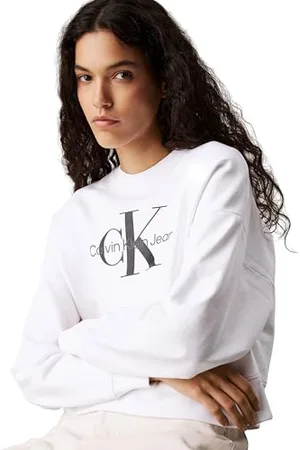 Calvin Klein CK JEANS Damski LS MONOLOGO FRANCUSKI TERRY RLXD CN LV047B234G, Biały (Brilliant White), L, , L
