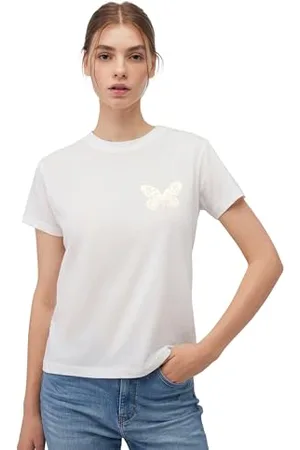 Mavi Damski T-shirt z motylem, antyczna biel, M, , M