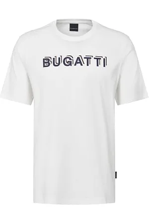 Bugatti Męski T-shirt okrągły dekolt logo nadruk krótki rękaw nowoczesny krój, , M