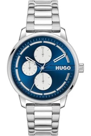 HUGO BOSS Analogowy Wielofunkcyjny Zegarek Kwarcowy Męski Stamp Multi Collection ze Skórzanym Paskiem Lub Bransoletą ze Stali Nierdzewnej, Niebieski