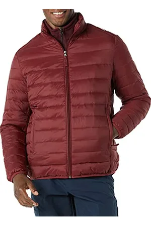 Amazon Męska lekka, wodoodporna kurtka puchowa (dostępna w dużych i wysokich), ciemnoczerwona, XXL