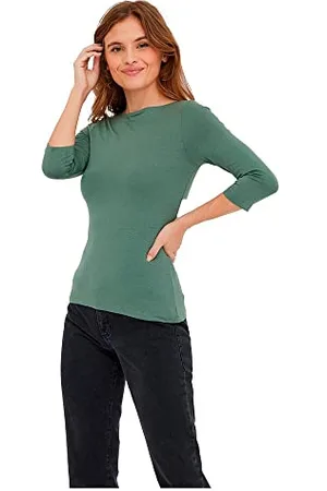 VERO MODA VMPANDA damski t-shirt ze stretchu, rękaw 3/4, dekolt w łódkę, top z długim rękawem, krój regularny, , M