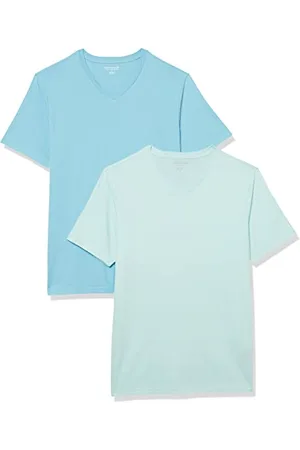 Amazon Męski T-shirt z krótkim rękawem i dekoltem w serek, 2 sztuki, błękitny/jasnoniebieski, XXL