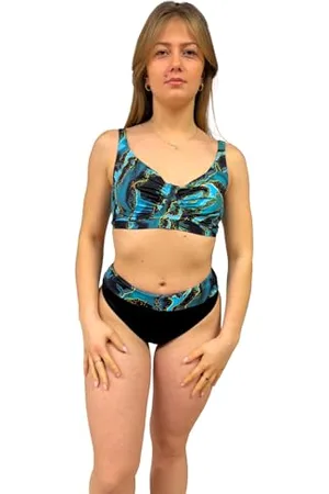 Haute Pression Zestaw bikini z fiszbinami, niebieski nadruk marmuru, , 42