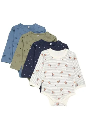 Pippi Unisex Baby Body LS AO-Printed (4-pak) bielizna głęboka lichen Green, 98, Deep Lichen Green, 98