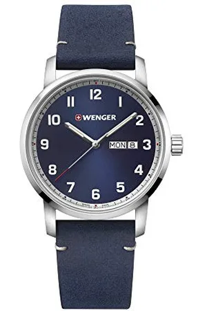 Wenger Zegarki męskie Attitude Ø 42mm, Szwajcarski, Kwarc, Wodoodporny 100m, stal nierdzewna, skórzana bransoletka, szkło szafirowe, niebieski/srebrny, 01.1541.115, , ciągnąć
