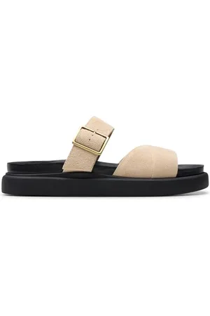 Clarks Premium Damskie sandały Aristella Mule, zamszowe ecru, 4,5 UK, , 37.5 EU