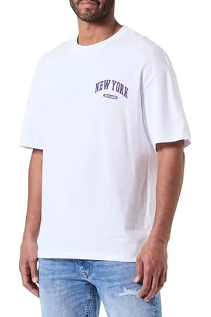 JACK & JONES JJEBRADLEY Varsity Tee SS O-Neck STYD, Jasny biały/nadruk: Nowy Jork, L
