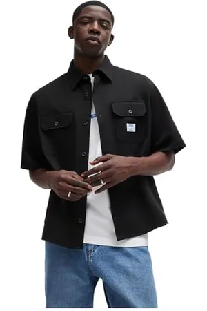 HUGO BOSS Męska koszula Ekyno bawełniana diagonalna z naszywką z logo, , XL